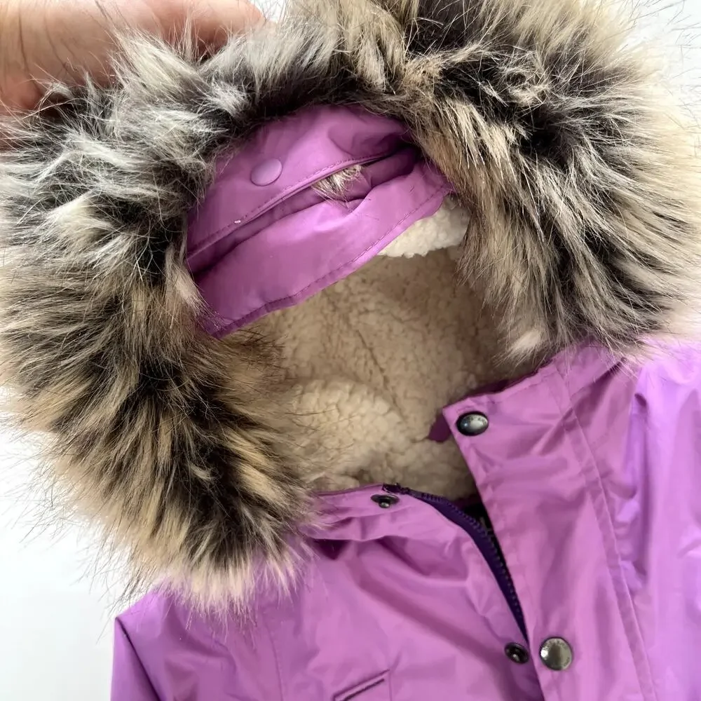 Lands' End Kids Purple Faux Fur Trim Expedition Winter Parka Jacket Size 4T